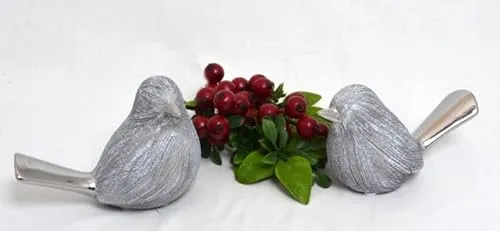 Generic Keramik Deko-Vogel Vulcanos - Grau mit Kratzoptik und Silberglänzend - Modern und Elegant - Vogel - ca. 15 cm x 7 cm x 9 cm - 1 Stück