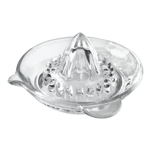 Metaltex Zitruspresse aus Glas 242080000 - Entsafter mit seitlichem Griff und Ausgießer, ideal für müheloses Auspressen von Zitrusfrüchten. Kompakt mit 13 cm Durchmesser, perfekt für die tägliche Nutzung in Ihrer Küche.