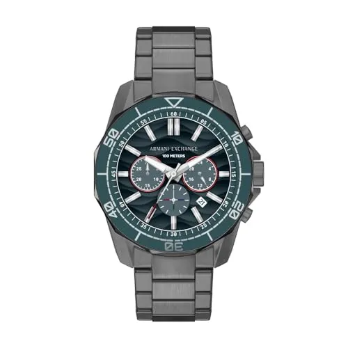 Armani Exchange Herren 44MM Gunmetal Edelstahl Uhr AX1972 - Elegante 44-mm-Armbanduhr aus anthrazitfarbenem Edelstahl mit präzisem Quarzwerk. Wasserdicht bis 100 m und individuell einstellbares Band für optimalen Tragekomfort.