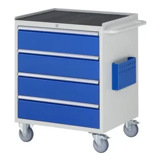 Rau Werkstattwagen Serie 7000, Tragkraft 450kg - Post-Transportwagen mit 4 XL-Schüben, ideal für Werkstätten. Hohe Tragkraft von 450 kg, zentral abschließbar und made in Germany für maximale Sicherheit und Langlebigkeit.