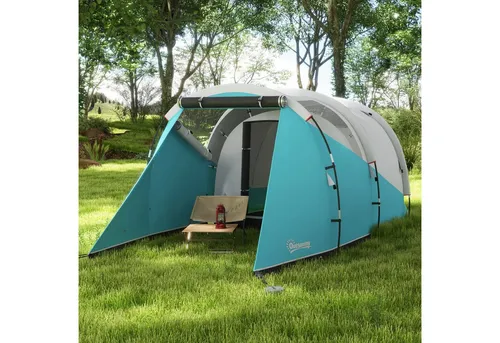 Outsunny Tunnelzelt 3000mm Wasserabweisend Gruppenzelt mit 2 Räumen, Tragetasche, Personen: 3 (Campingzelt, 1 tlg., Familienzelt), für Garten, Campingplatz, Blau