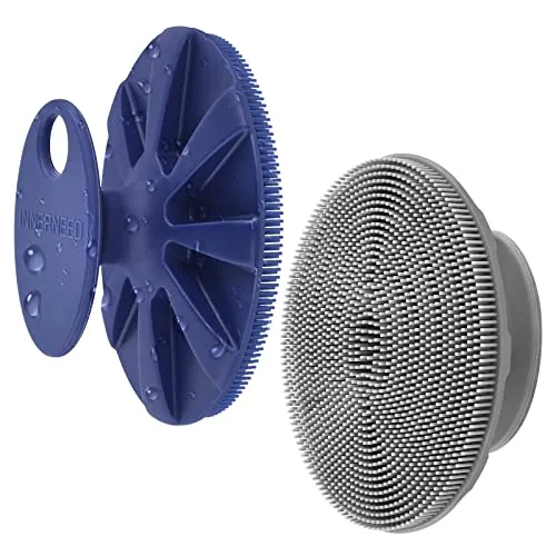 INNERNEED Silikon Gesichtsreinigungsbürste, Manuelle Gesichtsreiniger, Handheld Hautreinigungsmittel für Frauen Männer Entfernen Poren Reinigung Massage (Dunkelblau + Grau)