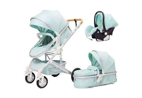 TPFLiving Kombi-Kinderwagen 3in1 Set - Modell Lux 7 - Hellgrün - Kinderwagen 3 in 1 Set mit 5-Punkt Sicherheitsgurt und vielen Extras, ideal für Eltern, die Sicherheit und Komfort für ihr Baby suchen.