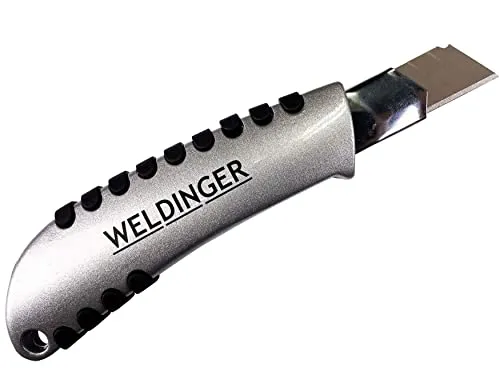 WELDINGER Robustes Unimesser Metall/Gummi mit 18 mm Abbrechklinge Cuttermesser