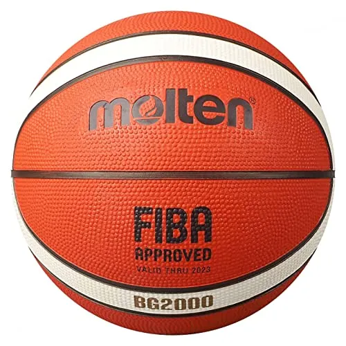 Molten B6G2000 Basketball, Trainingsball, Gummi, griffig, 12 Felder, orange/Ivory, Größe 6, Paketeinheit 36