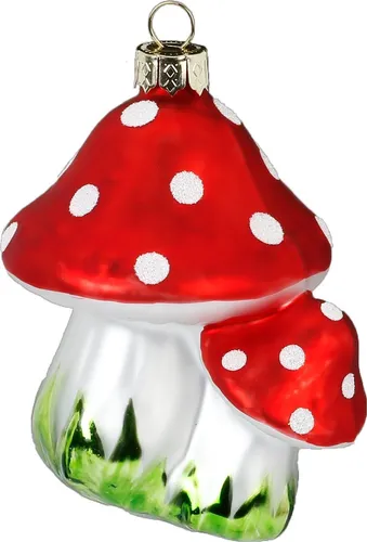 Inge Glas Christbaumschmuck Pilzpaar Glas 9,5 cm Weihnachtskugel Fliegenpilz rot