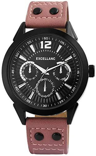 Excellanc Herren-Uhr Kunstleder Armband Dornschließe Analog Quarz 2900094 (braun)