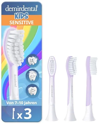 demirdental Ersatzbürsten for Kids passend für Philips Sonicare Ersatzbürsten Kids, Kinder Schallzahnbürsten, Ersatzbürsten von 7 bis 10 Jahren, entspricht HX6043 HX6044, Lilac, 3er Set
