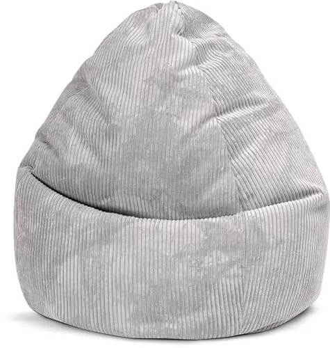 Sitting Point by Magma BeanBag Shara XXL Sitzsack - Sitzsäcke in grau aus kuscheligem Flauschcord, waschbare Hülle und individuelle Anpassung durch EPS-Perlen für höchsten Komfort.