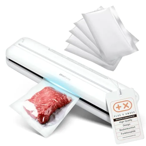 Vakuumiergerät Vakuumierer All-in-One V200 mit 5 Vakuumbeuteln - Vakuumierer für frische Lebensmittel, inkl. 5 Vakuumbeutel, ideal für die langfristige Lagerung und Aromaschutz.