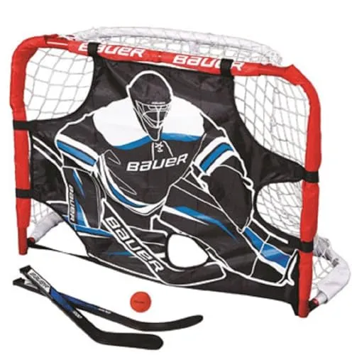Bauer Mini Hockey Tor Set Pro 77,5 x 58,5 x 34 cm - Eishockey-Tore für präzises Training, mit Shooter-Wand und einfacher Montage durch robuste Stahlrahmen und hochwertiges Polyester-Netz.