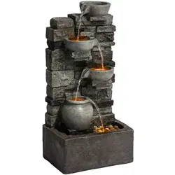 Teamson Home Gartenbrunnen mit LED - Polyresin grau H72 cm - Wetterbeständiger 4-stufiger Kaskadenbrunnen aus Polyresin mit grauer Steinoptik, inklusive integrierter LED-Beleuchtung für ein faszinierendes Lichtspiel in deinem Garten.