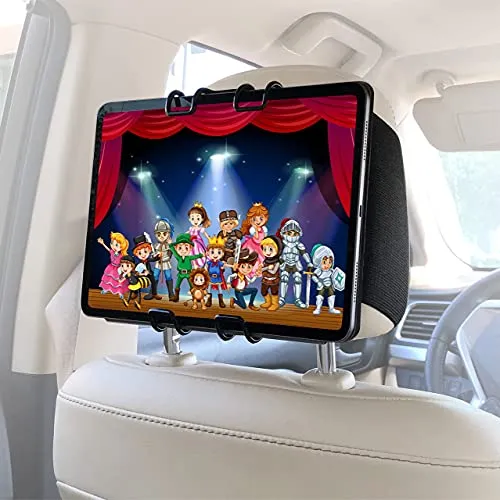 Macally Tablet Auto-Halterung Kopfstütze, mit elastischen Bändern und Winkeleinstellung, vertikale oder horizontale Montage, für Tablets mit Einer Breite von 12,7 cm bis 17,8 cm