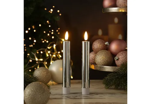 MARELIDA LED-Kerze LED Stabkerzen Dinnerkerzen Tafelkerzen Spitzkerzen H: 17cm silber 2St (2-tlg)