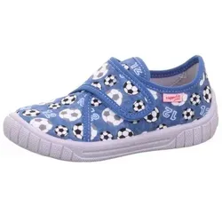 Superfit BILL WMS Hausschuh - Mittel Hausschuh mit Klettverschluss in Blau, ideal für Kinderfüße mit WMS-Technologie und praktischer Größenschablone zum Download.