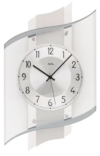 AMS 5516 Wanduhr Funk Funkwanduhr analog silbern mit Glas modern