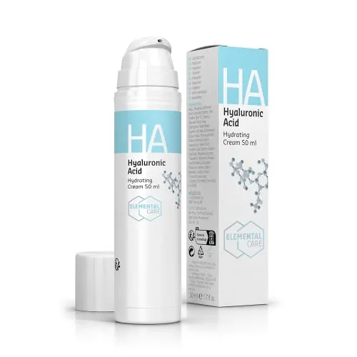 Elemental Care Hyaluron Creme Gesicht Vegan 50ml – Feuchtigkeitscreme mit Hyaluronsäure, Rosenwasser & Traubenkernöl – Anti Aging Creme für Frauen – Vegane Hautpflege