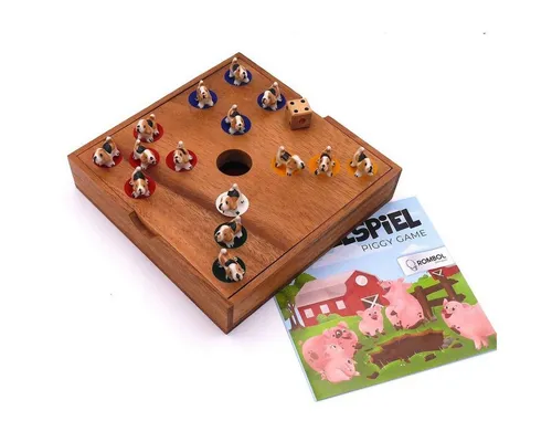 ROMBOL Denkspiele Spiel Ferkelspiel - Würfelspiel mit den süßen Tierfiguren für die Familie, Brettspiel, Holzspiel