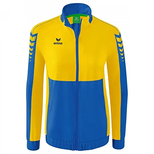 Erima Damen Six Wings Präsentationsjacke - new royal/gelb, Größe 34 - Trainingsbekleidung aus leichtem, elastischem Funktionsmaterial mit tailliertem Schnitt und praktischen Reißverschlusstaschen für optimalen Komfort und Bewegungsfreiheit.