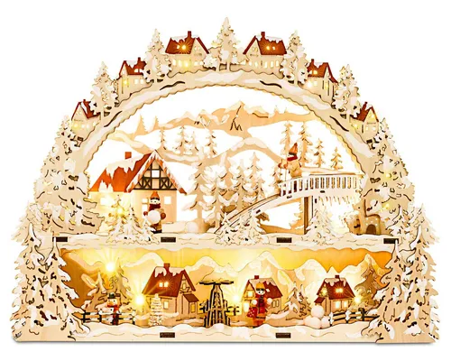 SIKORA Schwibbogen LB78 Winterdorf mit LED Beleuchtung - Schwibbogen aus Holz mit energiesparender LED-Beleuchtung. Genießen Sie die winterliche Atmosphäre mit handgedrechselten Figuren und einer flexiblen Stromversorgung. Ideal für festliche Dekoration!