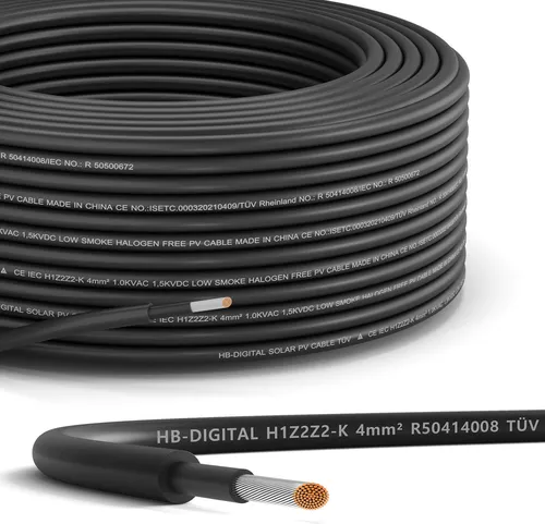 5m Solarkabel H1Z2Z2-K 4 mm² Photovoltaik Kabel für PV Anlagen schwarz