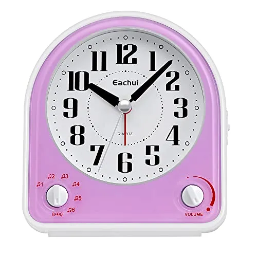 Eachui Analog Wecker mit 7 Alarmtöne,Nachtlicht,Snooze,Batteriebetrieben | Kein Ticken, Geräuschlos mit Einstellbare Lautstärke