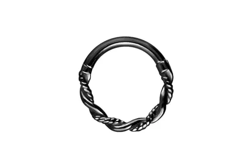 PIERCINGLINE Segmentring Clicker doppelt gedreht Chirurgenstahl Piercing für Nase Septum Ohr Helix Tragus Schwarz 12 mm