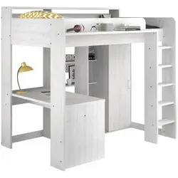 Parisot Hochbett Higher mit Schreibtisch und Kleiderschrank - Praktisches Stauraumbett 90x200 cm mit 4 geschlossenen und 7 offenen Fächern, ideal für Kinderzimmer und platzsparende Lösungen.