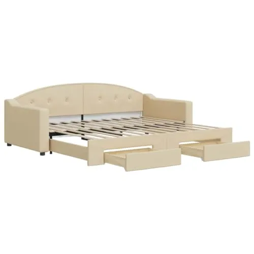 vidaXL Ausziehbares Tagesbett mit Schubladen in Creme 90x200 cm - Vielseitiges Betten-Sofa mit Stauraum: Ausziehbar für Gäste und tagsüber als Sofa nutzbar, ideal für kleine Räume.