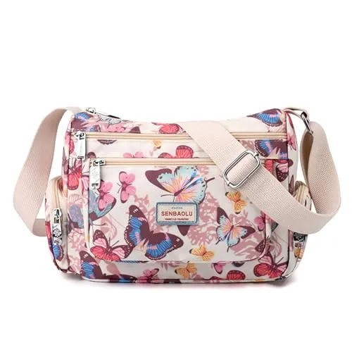 Wafybsre Lässige Umhängetasche für Damen, mehrere Taschen, Nylon, Umhängetasche, Kuriertasche, Handtasche, leicht, wasserdicht, Anti-Diebstahl-Tasche, Schmetterling, 10.6 * 4.3 * 7.8 INCH