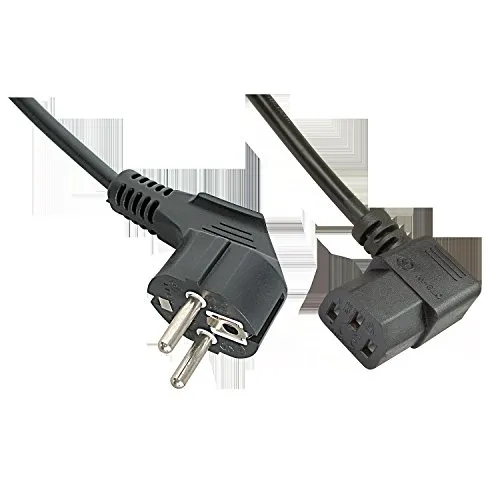LINDY 30345 – Stromkabel, Schuko-Stecker gewinkelt auf Kaltgerätestecker IEC C13 gewinkelt, IEC 320, Netzkabel für PCs, Monitore, Drucker, maximale Spannung 250V (10A), Farbe schwarz, 2m