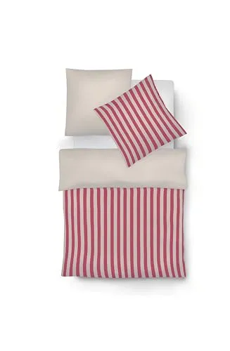 fleuresse 603871, buntgewebtes Flanell-Bettwäsche-Set, 100% Baumwolle, Oeko-TEX® Standard 100 Zertifiziert, 135 x 200 cm inkl. 1 x 80 x 80 Kissenhülle, gestreifte VS/Uni-Wende-RS, Fb. Rot