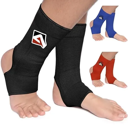 AQF MMA Knöchelstütze Muay Thai Foot Brace Guard Kick Boxing Sprains Achilles Sehne Schmerzlinderung Protektor Elastische atmungsaktive Kompressionshülle (Schwarz, M)