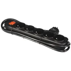 Perel Steckdosenleiste mit Schalter, Überlastschutz, 5 Steckdosen Typ E, Kabel 1.5 m, 3G1.5, Innenbereich, Schwarz