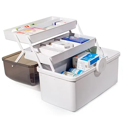 Theo&Cleo Medikamenten Aufbewahrung, Medizinbox, Hausapotheke Box, Apothekenbox, Medizinkoffer Groß (Weiß-39cm)