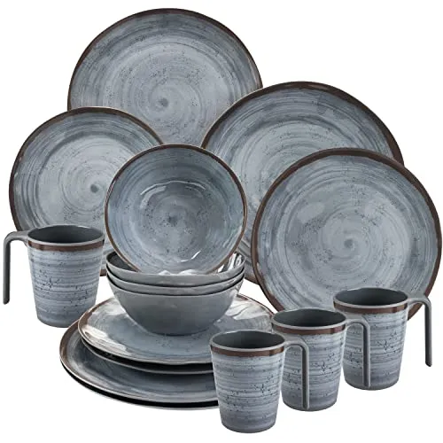 Melamin Camping Geschirrset für 4 Personen - 16 teiliges Tafelgeschirr - Campinggeschirr aus hochwertigem, BPA-freiem Melamin, spülmaschinengeeignet und hitzebeständig bis 70°C. Ideal für Outdoor-Aktivitäten und langlebig!