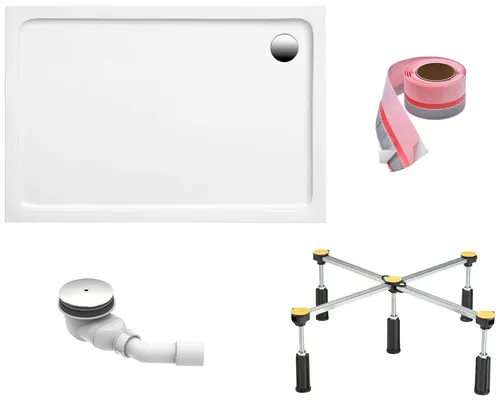 OTTOFOND Duschwanne 140x90 cm - Rechteckig mit Fußgestell und Ablaufgarnitur - Sanitärinstallation mit hochwertiger Sanitäracryl-Duschwanne, inklusive Fußgestell und einfacher Selbstmontage für eine unkomplizierte Installation.