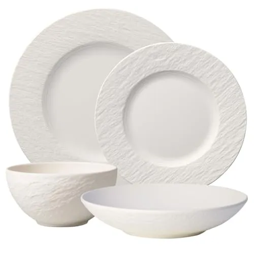 Villeroy & Boch Manufacture Rock Geschirr Set 4-teilig - Komplett-Service aus Porzellan in eleganter Schieferoptik, mikrowellen- und spülmaschinenfest – ideal für moderne Esszimmer.
