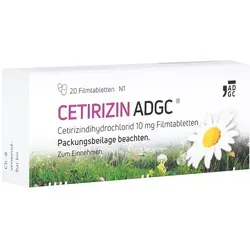 CETIRIZIN ADGC Allergietabletten 20 St - rezeptfrei - Arzneimittel für Allergiker, lindert effektiv Allergiesymptome und sorgt für schnellen Linderung von Heuschnupfen und anderen Allergien.