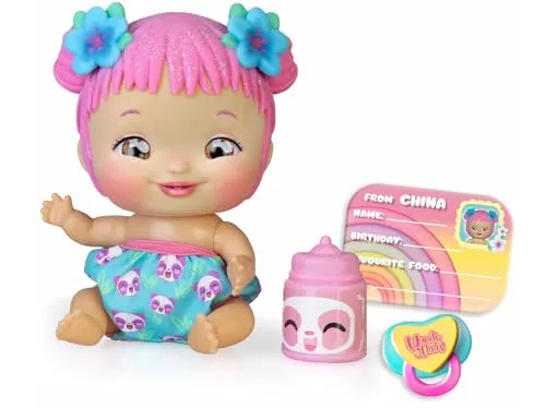 WANDI-DOO'S from China, asiatische Babypuppe aus China, spricht mit der universellen Babysprache, DOO DOO DOO, Pandabärwindel mit 2 Zubehörteilen, Flasche und Schnuller, Berühmt (WAD02000)
