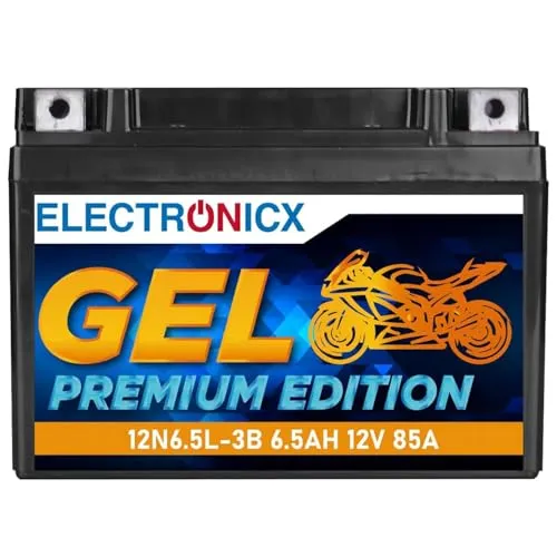 Electronicx GEL-12N6.5L-3B – 12V 6,5Ah Gel-Motorradbatterie mit 85A CCA, wartungsfrei, auslaufsicher, stoßfest und kompakt (128mm×68 mm×101mm)– VRLA-Technologie,für Roller, Quad, ATV und Motorrad.