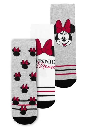 Disney Minnie Mouse Socken für Damen - Sneaker Frauen Strümpfe Grau/Weiß (3er Pack) (DE/NL/SE/PL, Numerisch, 39, 42, Regular, Regular, Grau/Weiß)