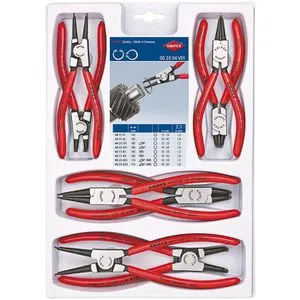 Knipex Sicherungsringzange 00 20 04 V01 Set - Sicherungsringzangen-Set für Innen- und Außensicherungsringe, hochwertig aus Chrom-Vanadin-Elektrostahl, inkl. 8 Zangen mit stabilen, abrutschhemmenden Spitzen, Made in Germany.