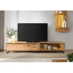 Lowboard Wildeiche 200x43x42 natur geölt WIEN #214 – Elegantes Design - Stilvolles Lowboard aus massiver Wildeiche mit hochwertiger LED-Beleuchtung. Viel Stauraum und innovative Push-to-Open-Technologie. Perfekt für modernes Wohnen!
