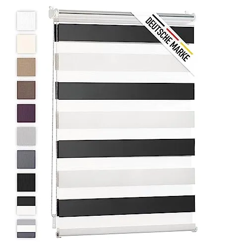 Blumtal Doppelrollo 90 x 155-195cm - Klemmfix Rollo, Rollos für Fenster ohne Bohren, Klemmrollo für Fenster & Türen, Seitenzugrollo, Weiß - Schwarz