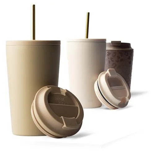 MAMEIDO Thermobecher mit Strohhalm 470 ml – Isolierter Edelstahlbecher für unterwegs - Hochwertiger doppelwandiger Thermobecher aus Edelstahl, der Getränke bis zu 4 Stunden heiß und 12 Stunden kalt hält. Perfekt für unterwegs und in stylischem Design – Dein idealer Begleiter für jeden Tag.