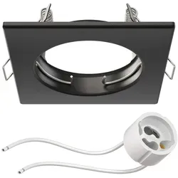 ledscom.de Deckeneinbaurahmen RIR Einbaurahmen schwarz matt eckig (LED/Halogen/GU10/MR16/PAR16/50mm) inkl. GU10 Fassung