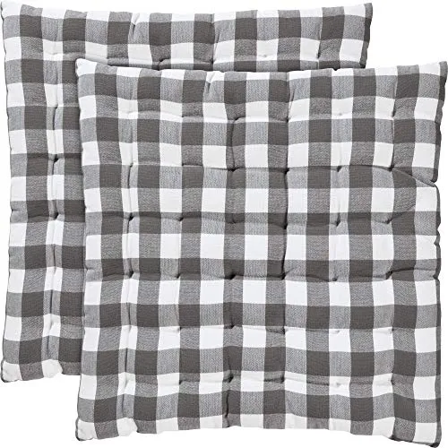 REDBEST Stuhlkissen, Stuhlauflage, Sitzkissen 2er- Pack Landhaus karo Nashville grau Größe 40x40x3 cm - strapazierstark, langlebig, angenehmer Sitzkomfort (weitere Farben)