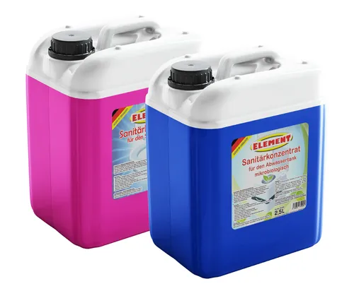 Sanitärflüssigkeit Set 2x 2,5 Liter für Campingtoilette - Camping-Toiletten Sanitärflüssigkeit, hochkonzentriert für optimale Hygiene und frischen Duft unterwegs.