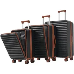 3-teiliger Koffer mit Front-Öffnungs-Design und klappbarem Getränkehalter - Praktisches Gepäckset mit innovativem Front-Öffnungs-Design für schnellen Zugriff auf Ihre Essentials. Aus robustem ABS-Material gefertigt und mit 360°-Rollen ausgestattet, für müheloses Reisen und flexiblen Einsatz.